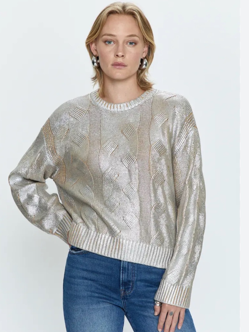 Pistola Everly Foil Accent Cotton Crewneck Sweater - Picture 2 of 9